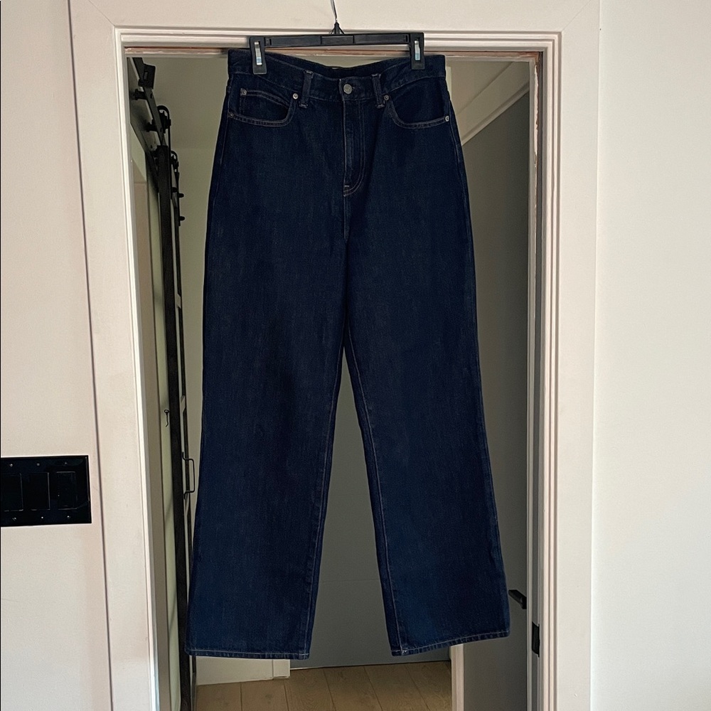 Uniqlo Women's Dark Blue Wide Straight Leg, High Waisted Baggy Jeans size 2 💖 - Picture 3 of 11